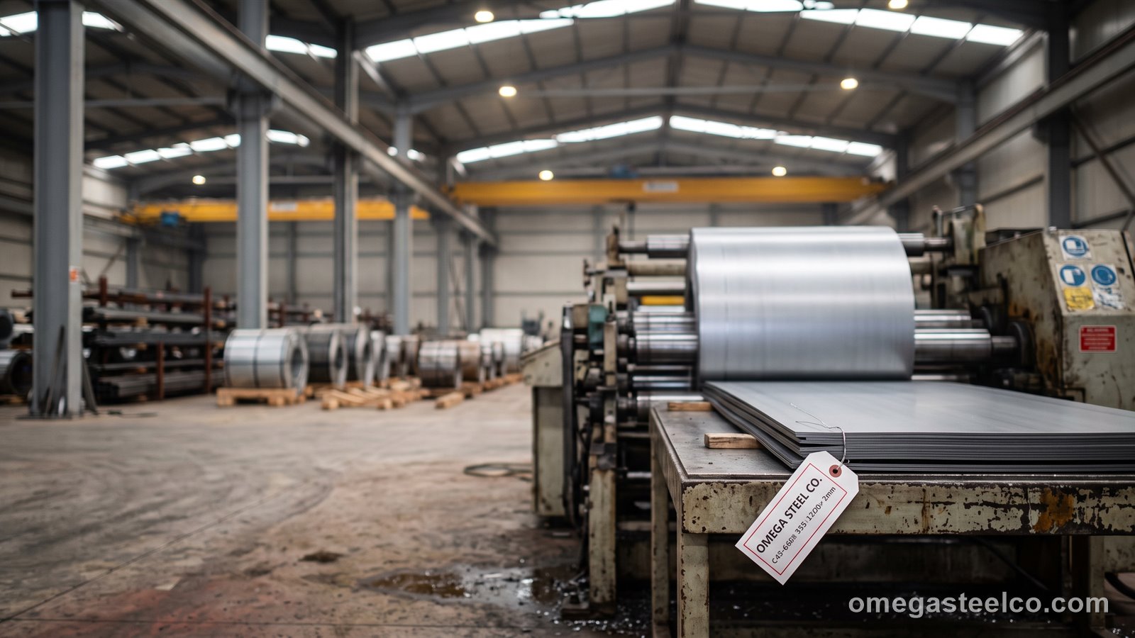 القصّ بالطول: صاج وقواطع — Omega Steel Co.، مصنع ديلوفاسي