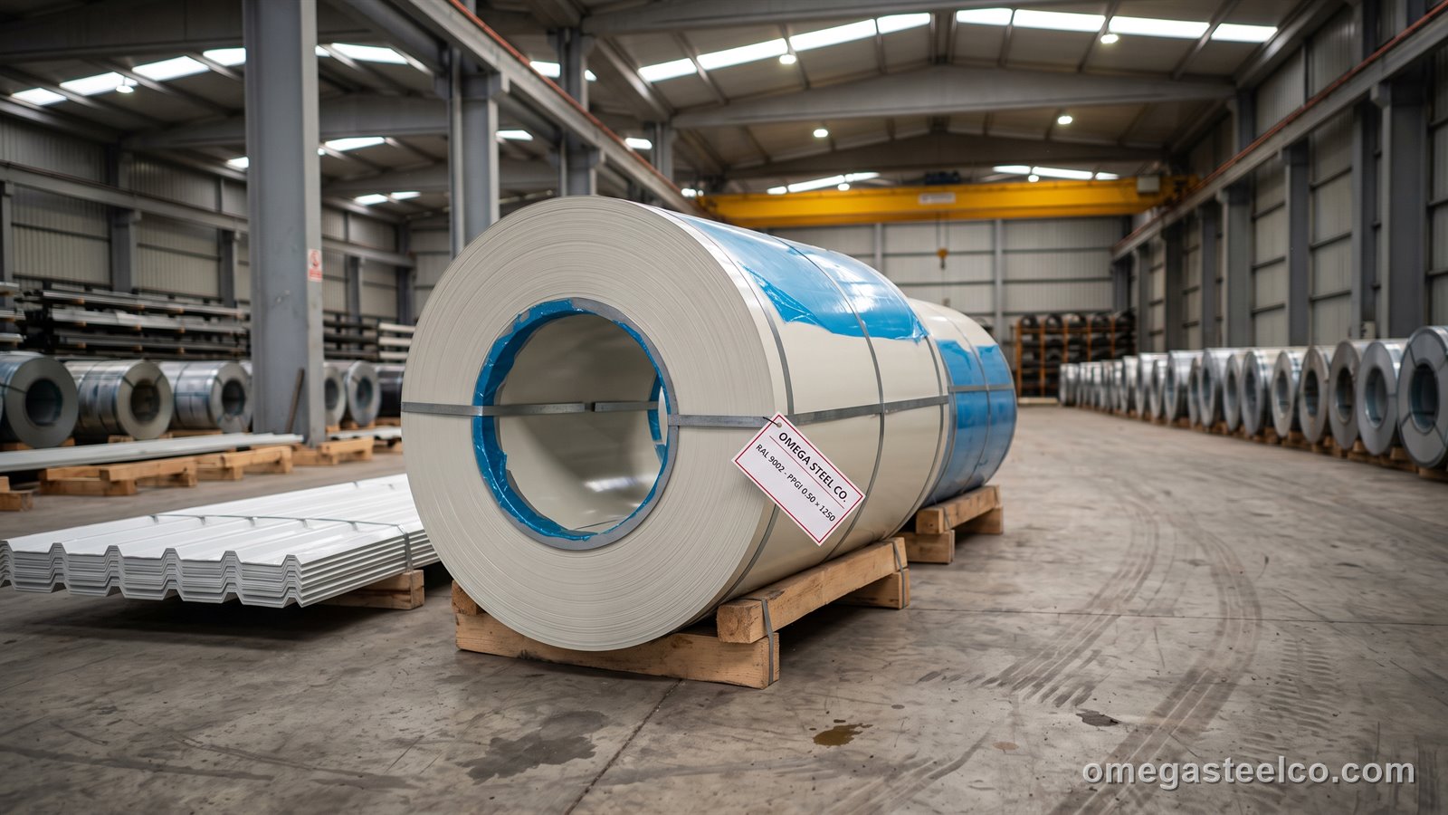 صاج PPGI بلون RAL 9002 — Omega Steel Co.، مصنع ديلوفاسي